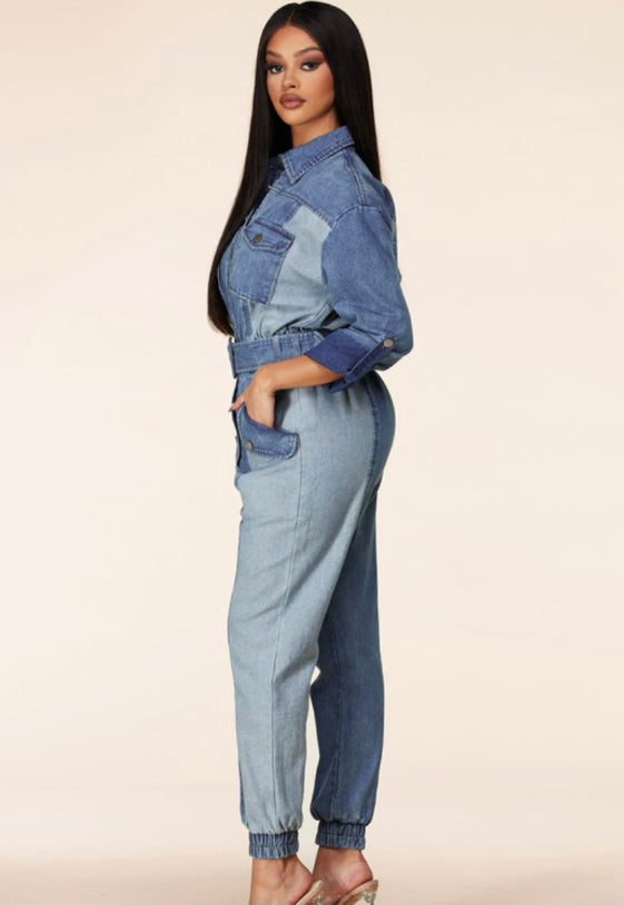 Denim Long Sleeve Jumpsuit