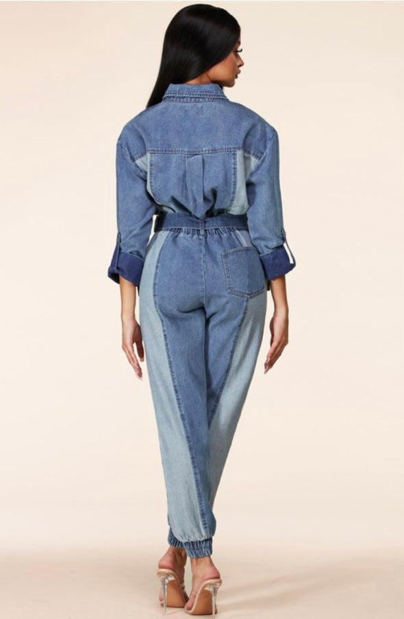 Denim Long Sleeve Jumpsuit