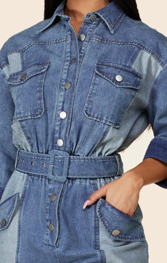 Denim Long Sleeve Jumpsuit