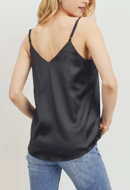 Black Satin Spaghetti Strap Top