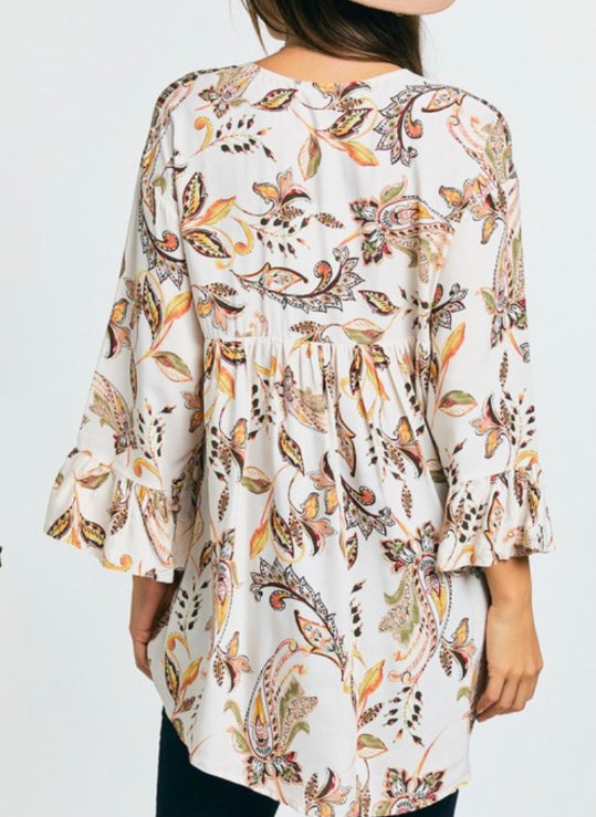 Floral Print Bell Sleeve Tunic Top