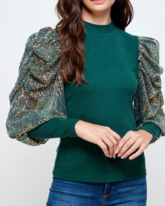 Sequins Puffed Long Sleeve Top