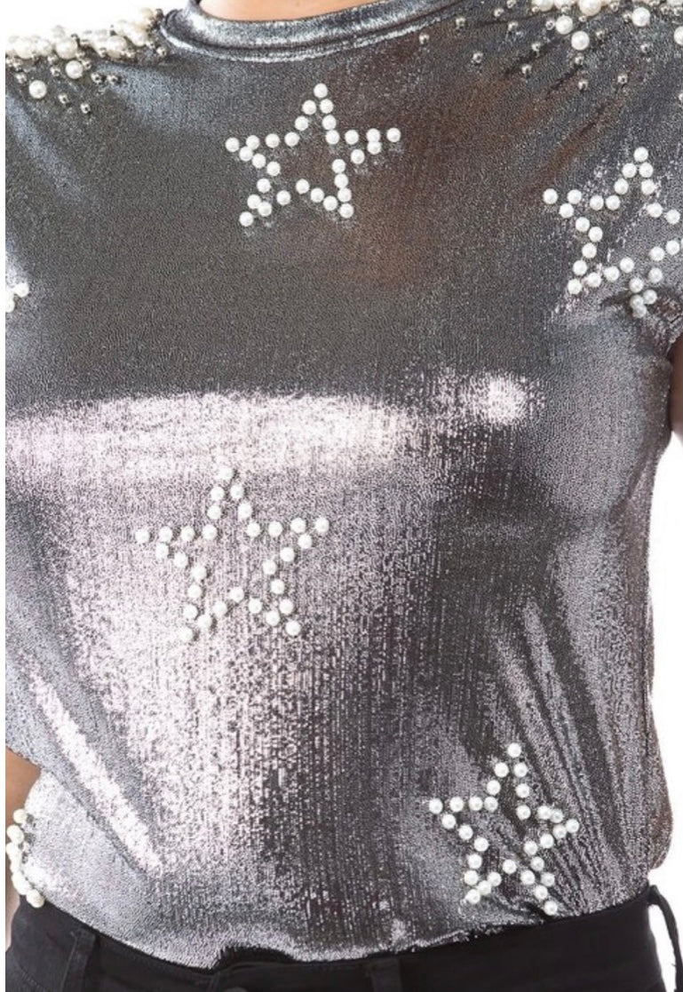 Metallic Star Pearl Top