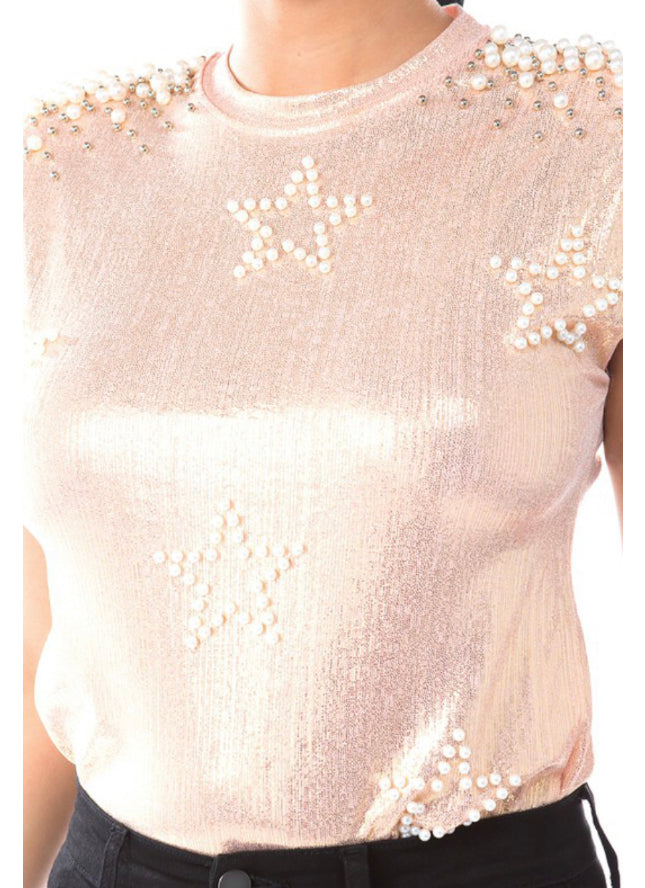 Metallic Star Pearl Top