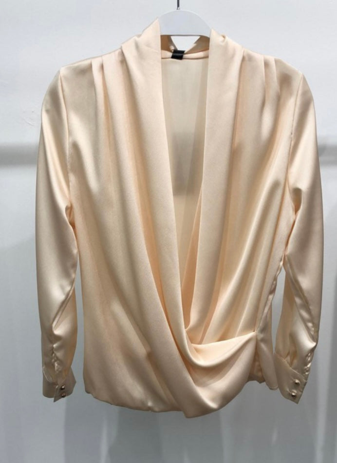 Champagne Crossover Satin Blouse