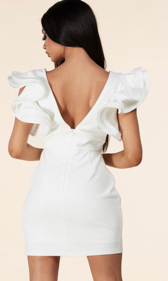 White Ruffle Sleeves Mini Dress