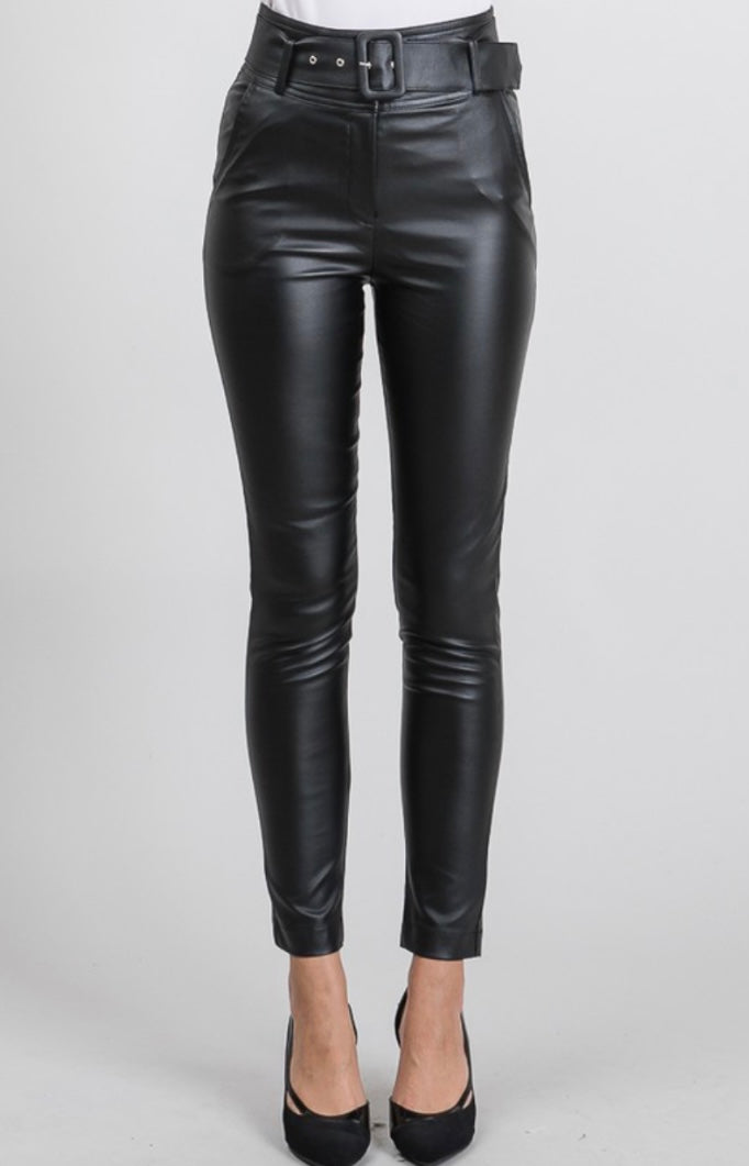 Black Belted Millenium Pleather Pants