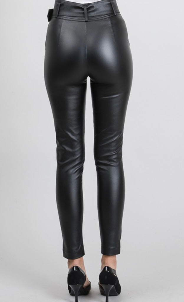 Black Belted Millenium Pleather Pants