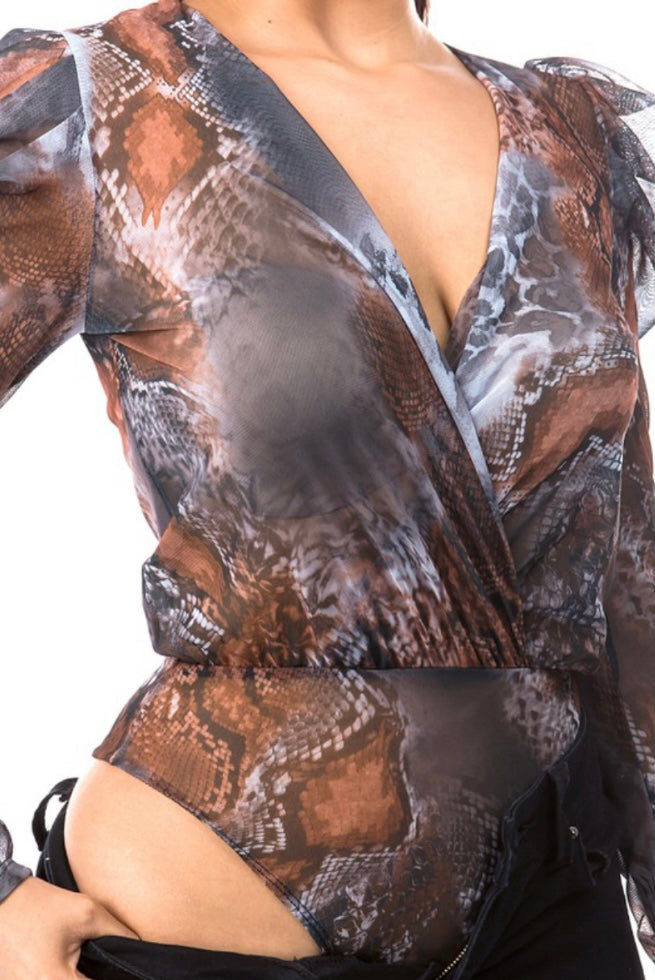 Sheer Mesh & Snake Print Bodysuit