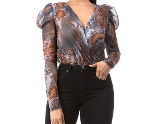 Sheer Mesh & Snake Print Bodysuit