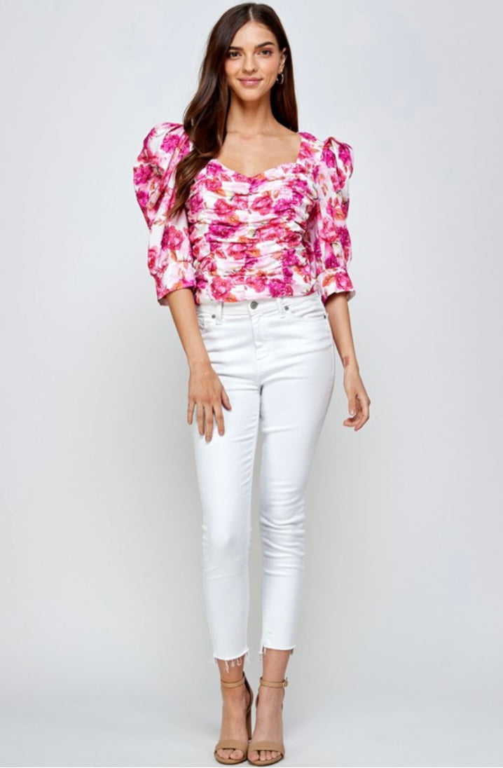 Puffed Sleeves Floral Top