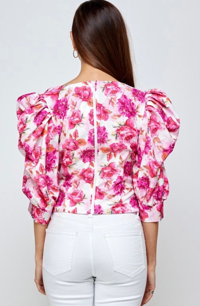 Puffed Sleeves Floral Top