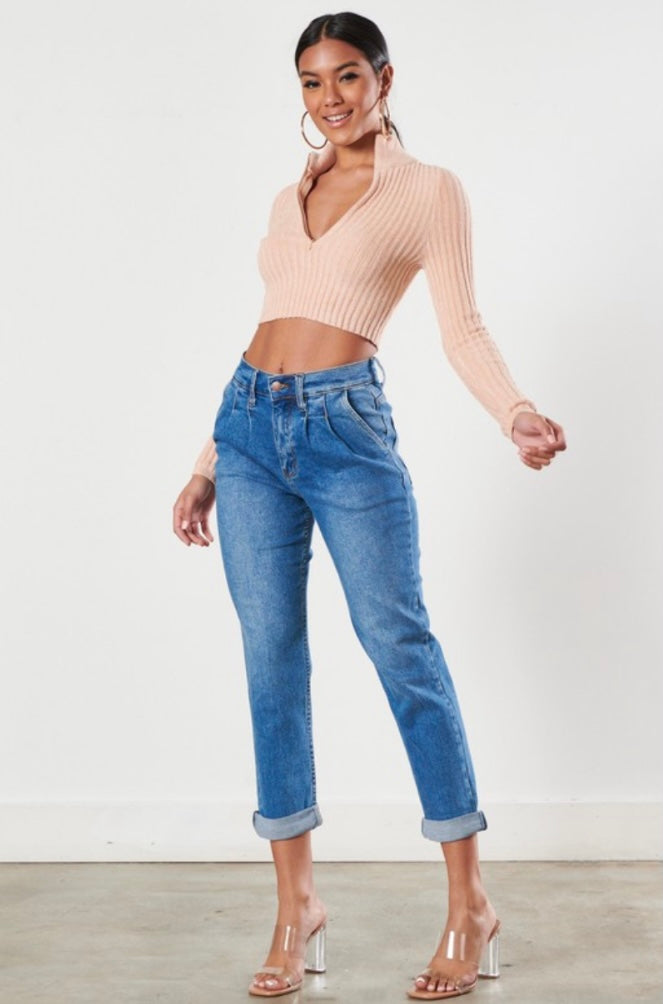 Pleated Front Mom Jean