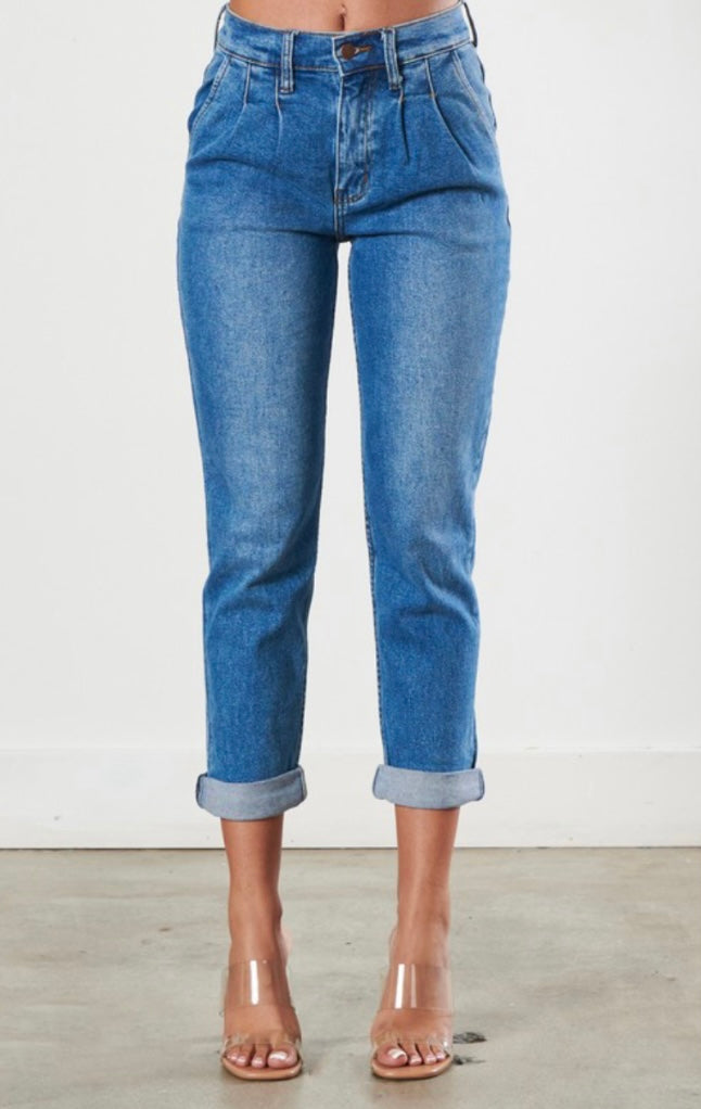 Pleated Front Mom Jean