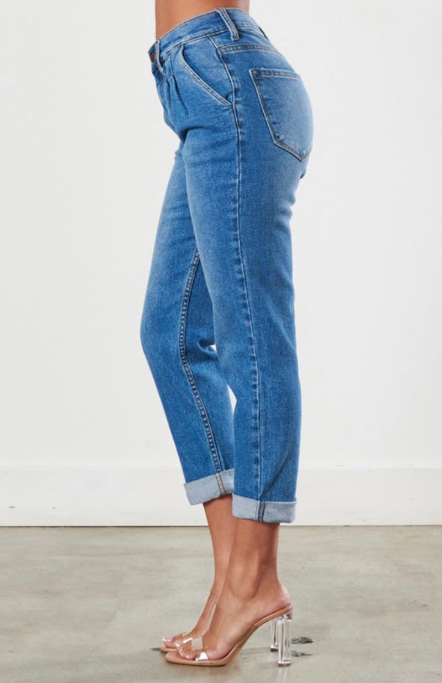 Pleated Front Mom Jean