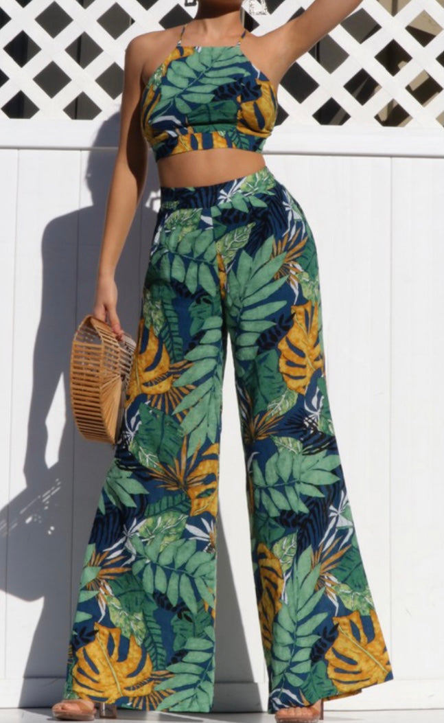 Leaf Print Pants Set