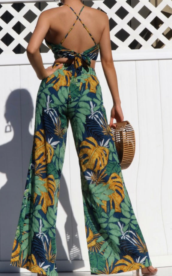 Leaf Print Pants Set