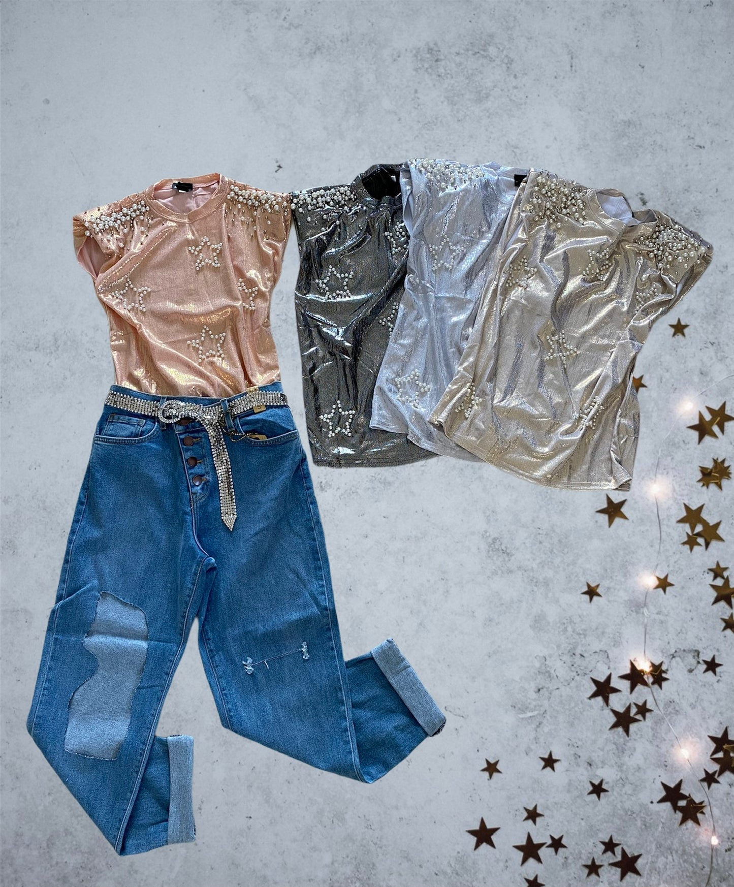 Metallic Star Pearl Top