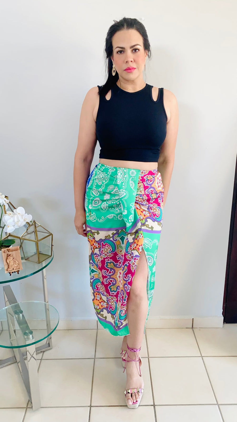 Asymmetrical Floral Print Midi Skirt