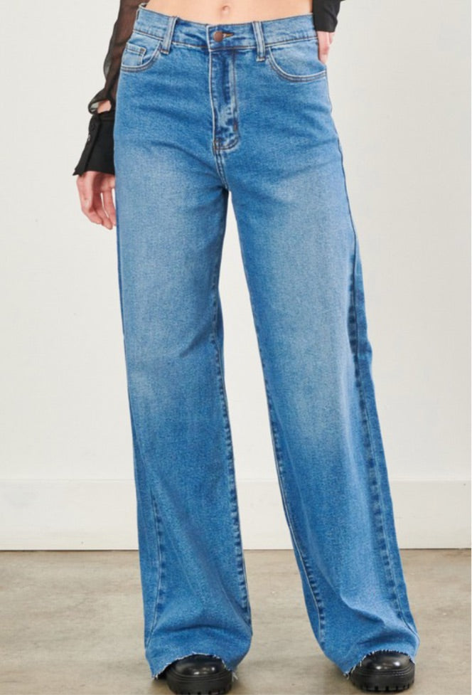 Medium Stone Wide Leg Jeans