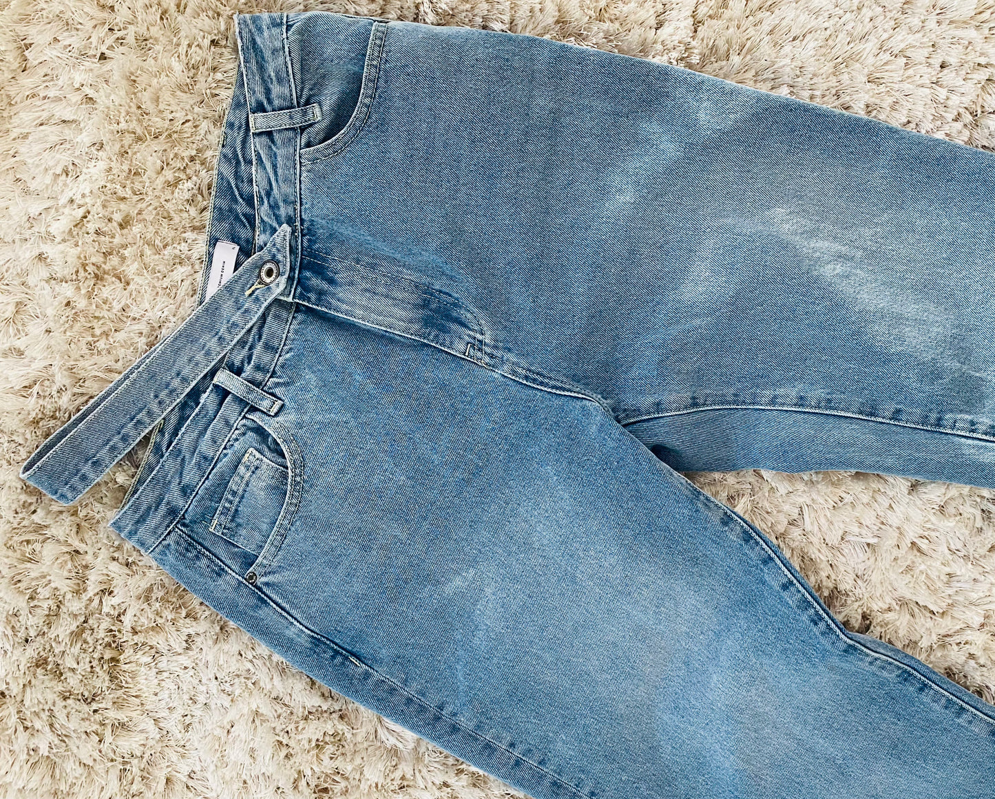 Yellow Feather Trim Straight Leg Jeans