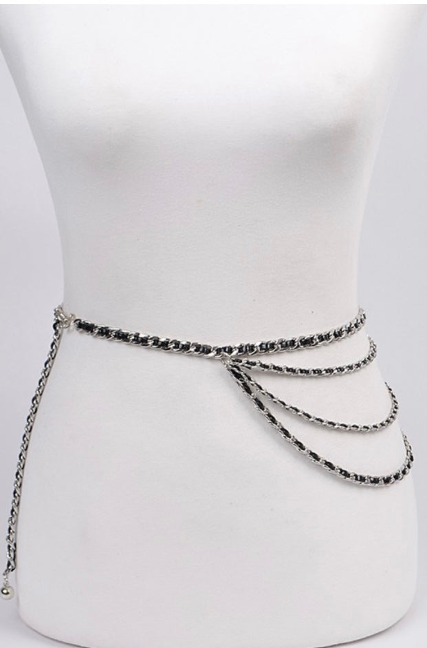 Faux Leather Drop Chain Belt