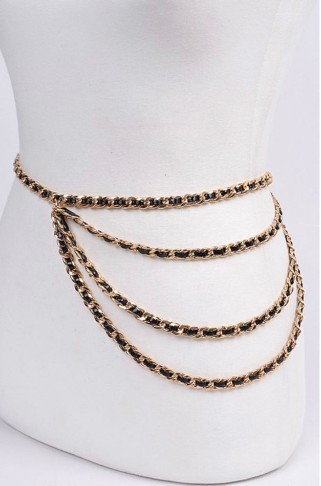 Faux Leather Drop Chain Belt