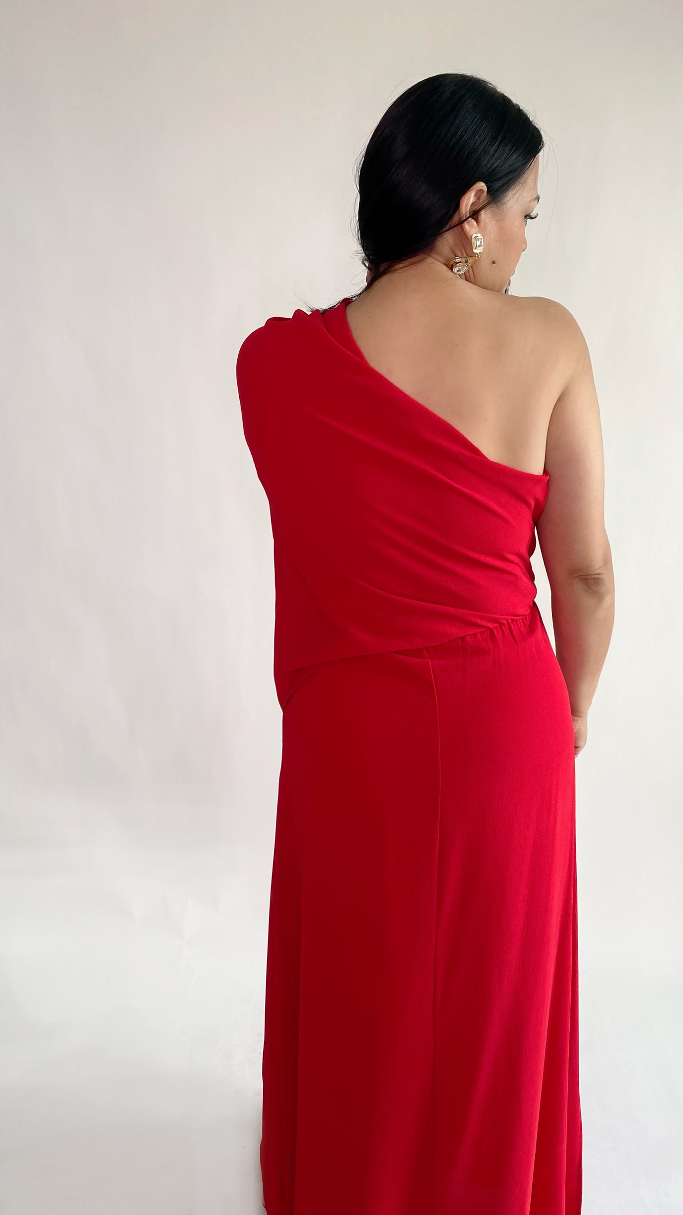 Red Slouchy One shoulder Maxi Dress