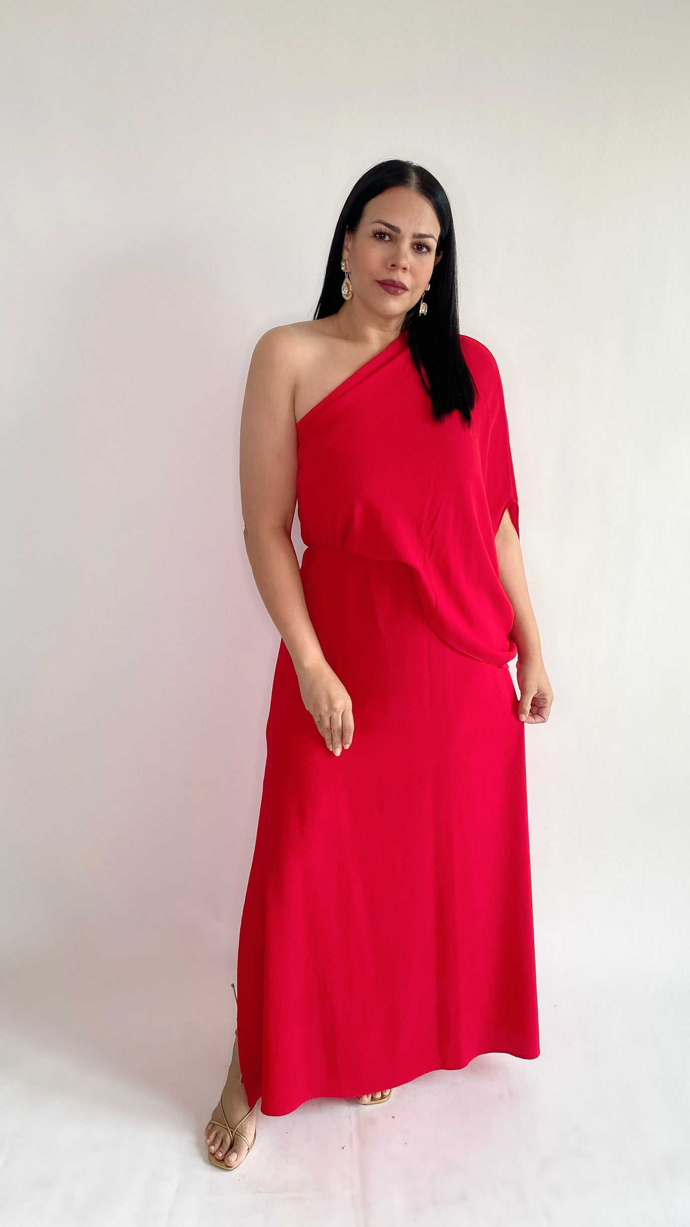 Red Slouchy One shoulder Maxi Dress