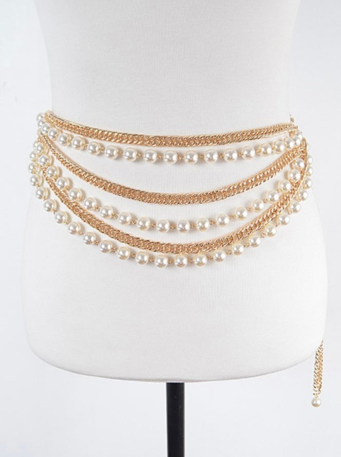 Pearls Layered Chain Belt