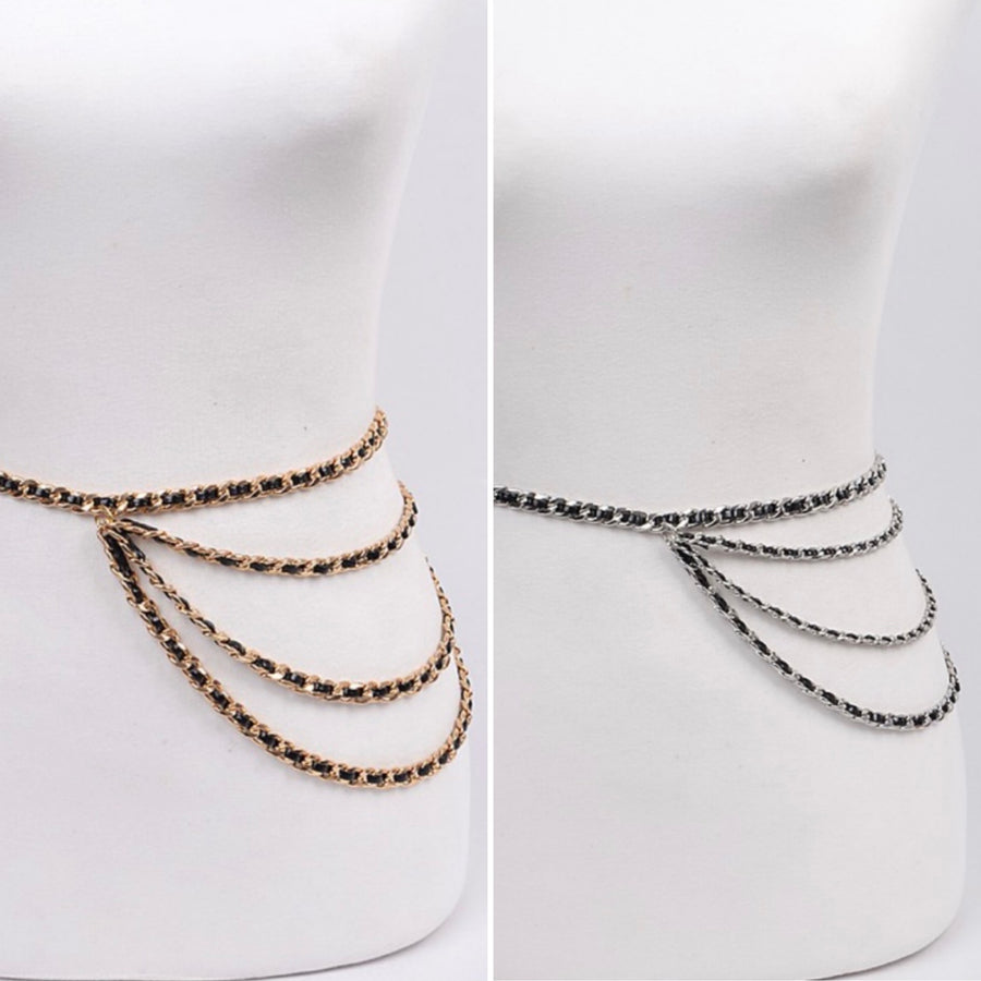 Faux Leather Drop Chain Belt