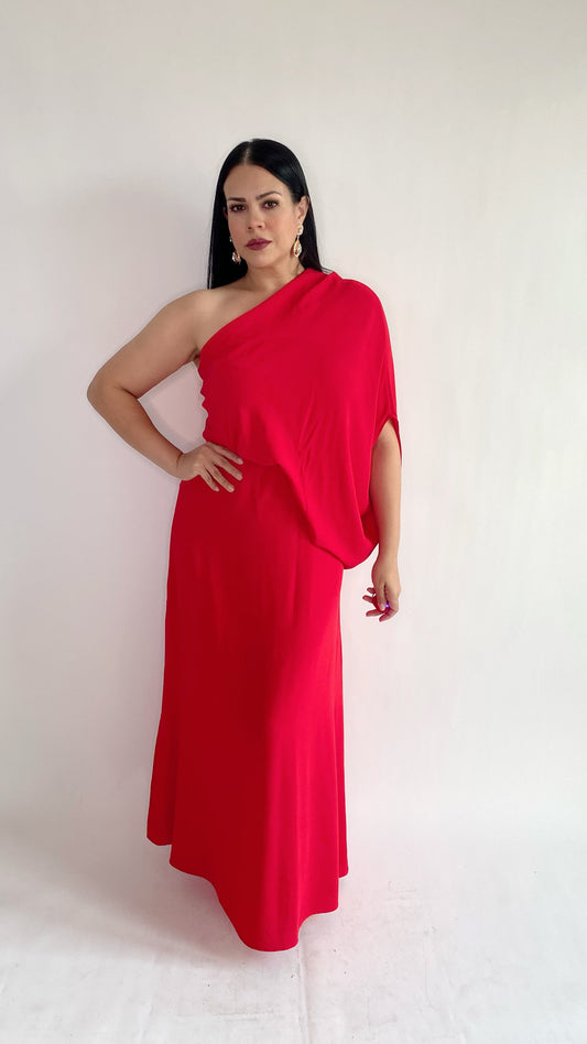 Red Slouchy One shoulder Maxi Dress
