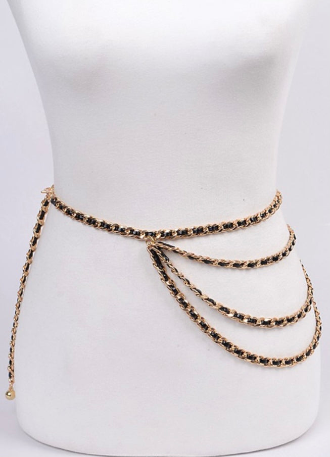 Faux Leather Drop Chain Belt