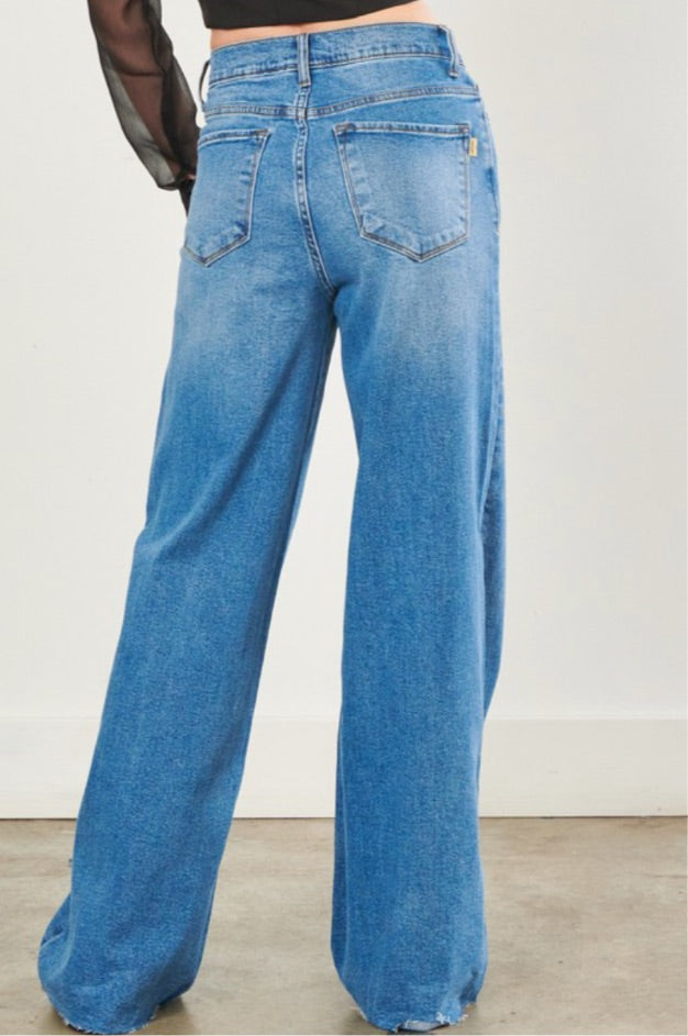 Medium Stone Wide Leg Jeans