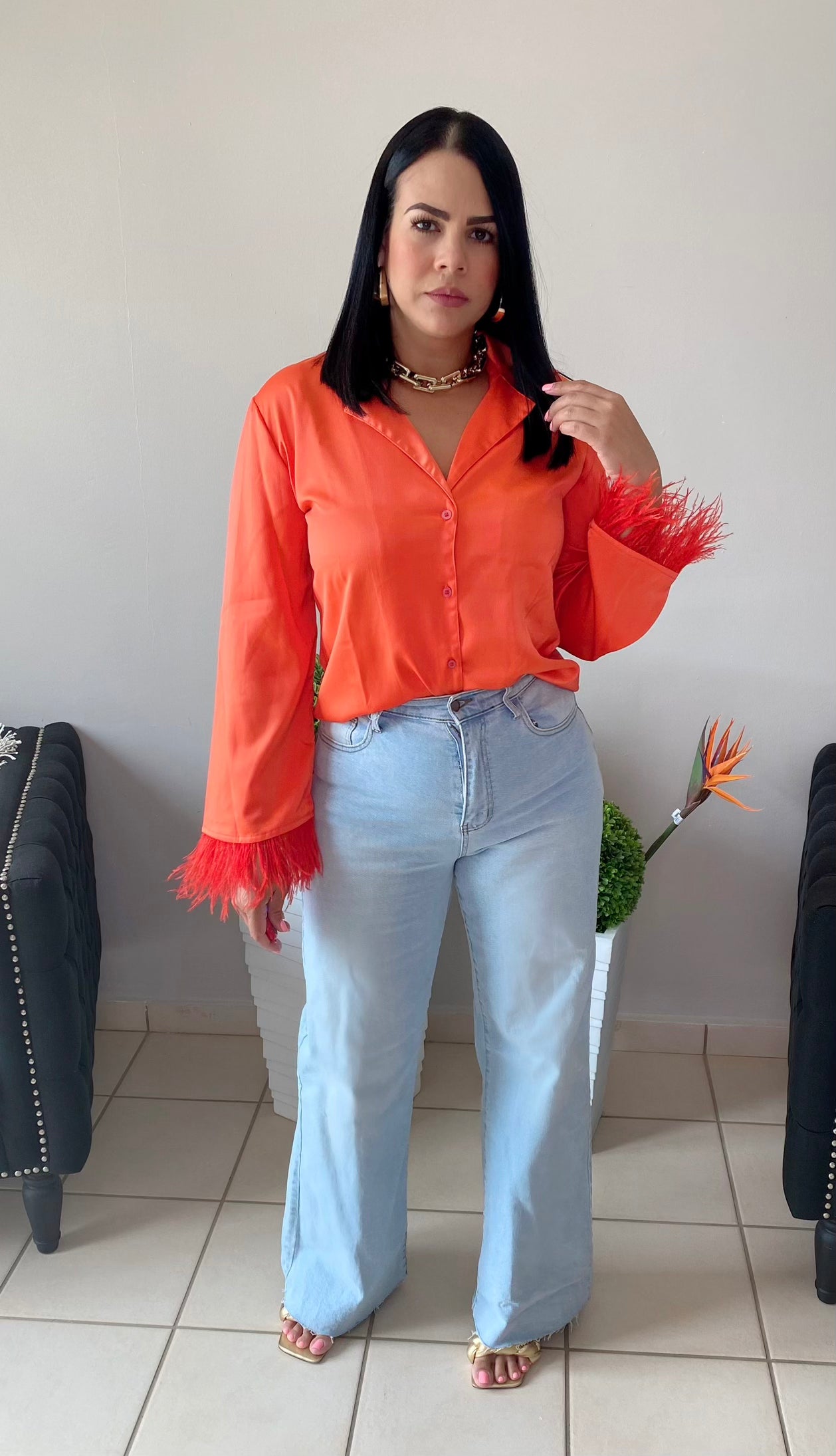 Feather Long Sleeve Blouse