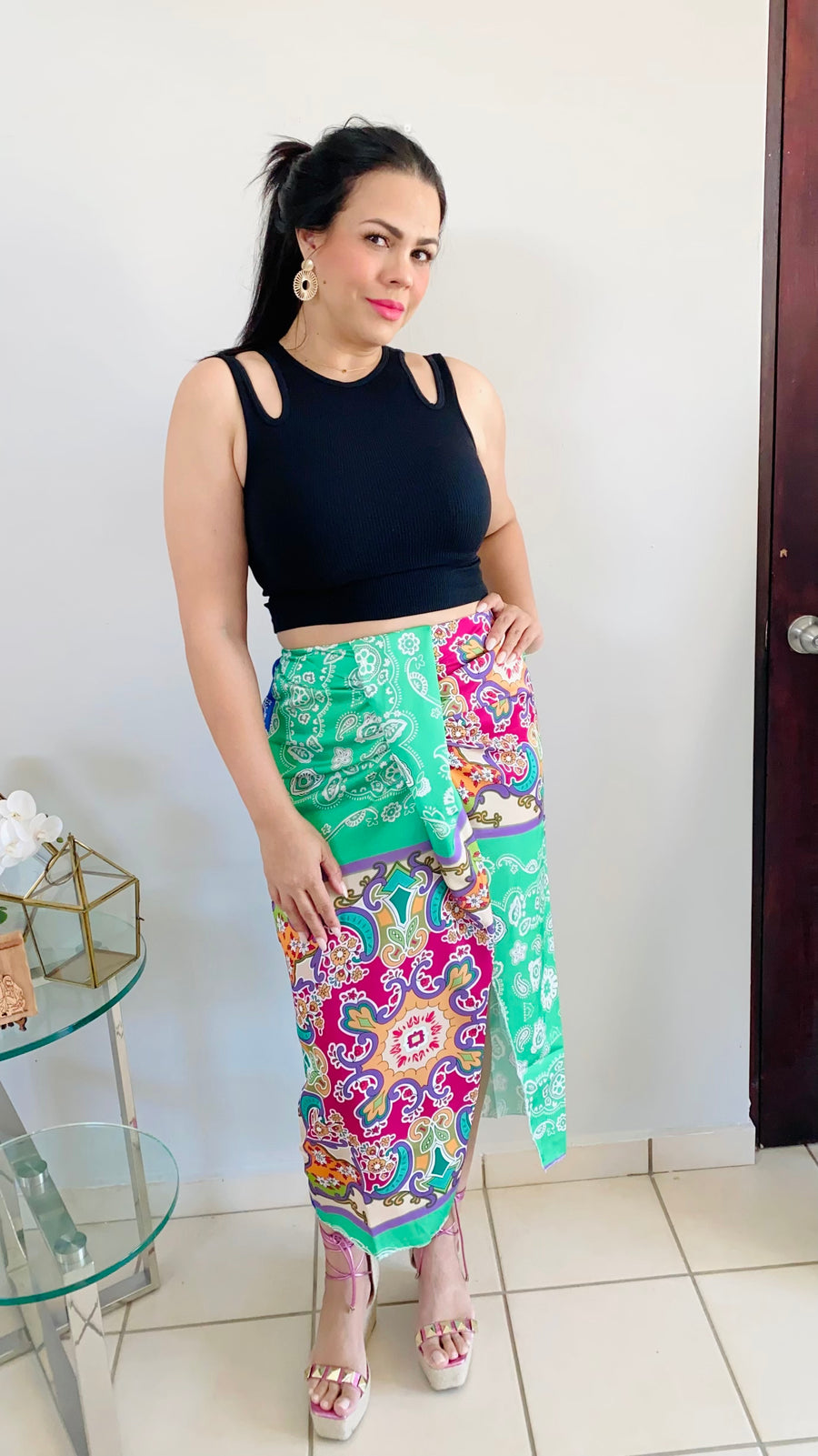 Asymmetrical Floral Print Midi Skirt