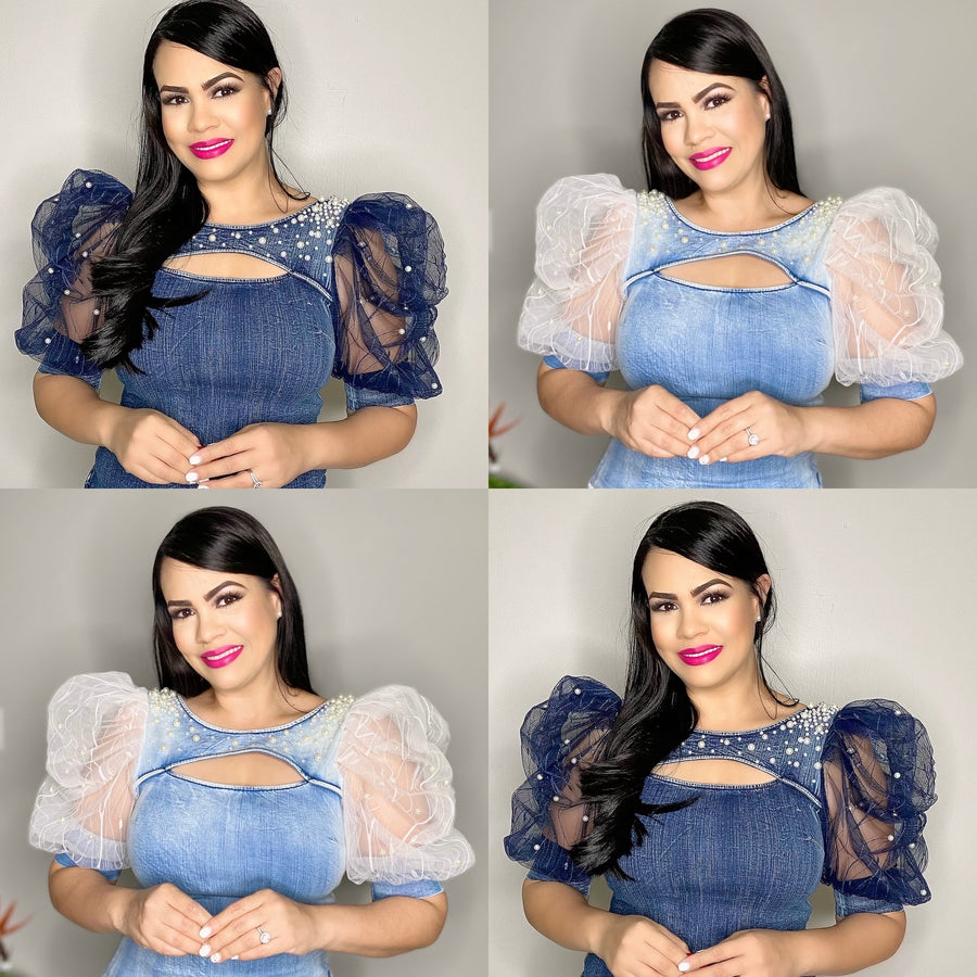 Puffy tulle and Denim Top