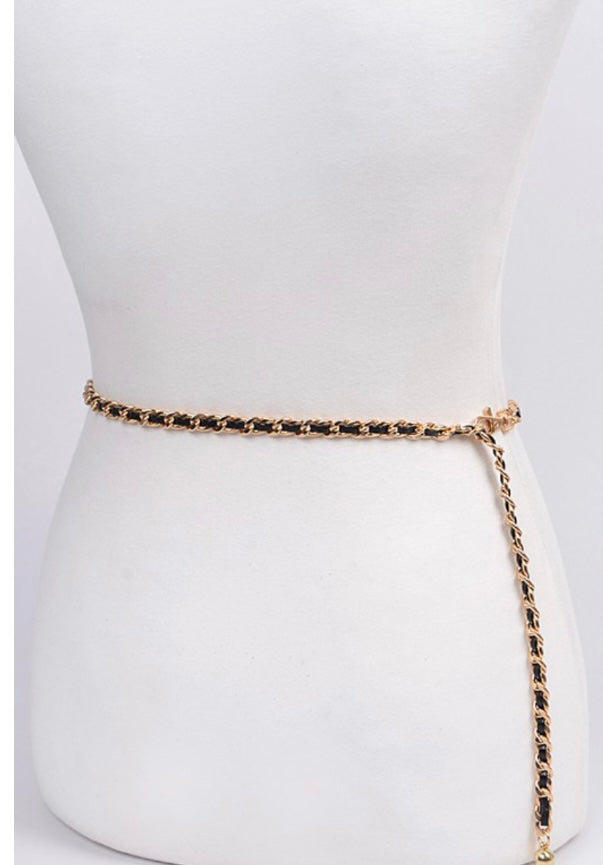 Faux Leather Drop Chain Belt