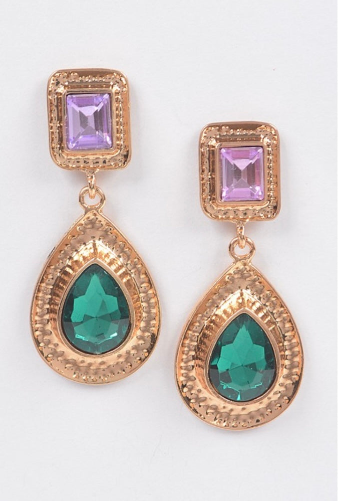 Tear Dangle Gem Earring