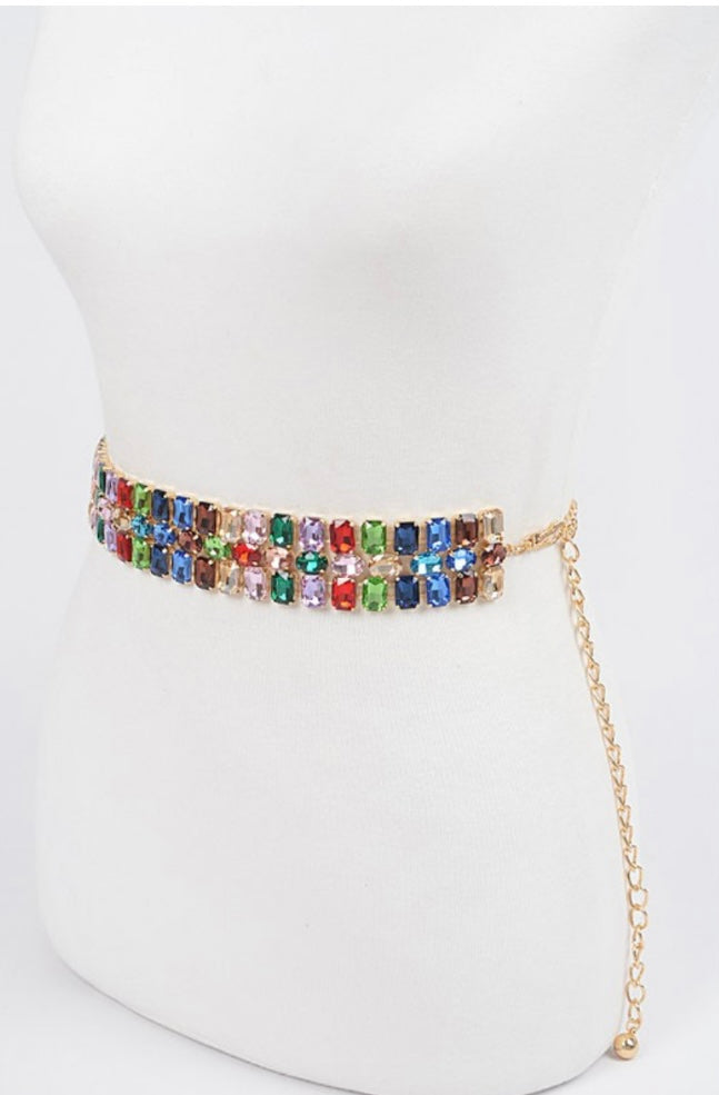 Multi Rhinestone Waist Belt